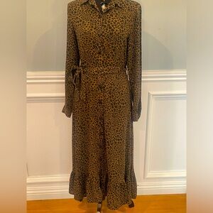 Leopard print long sleeve tie waist dress from New Look.